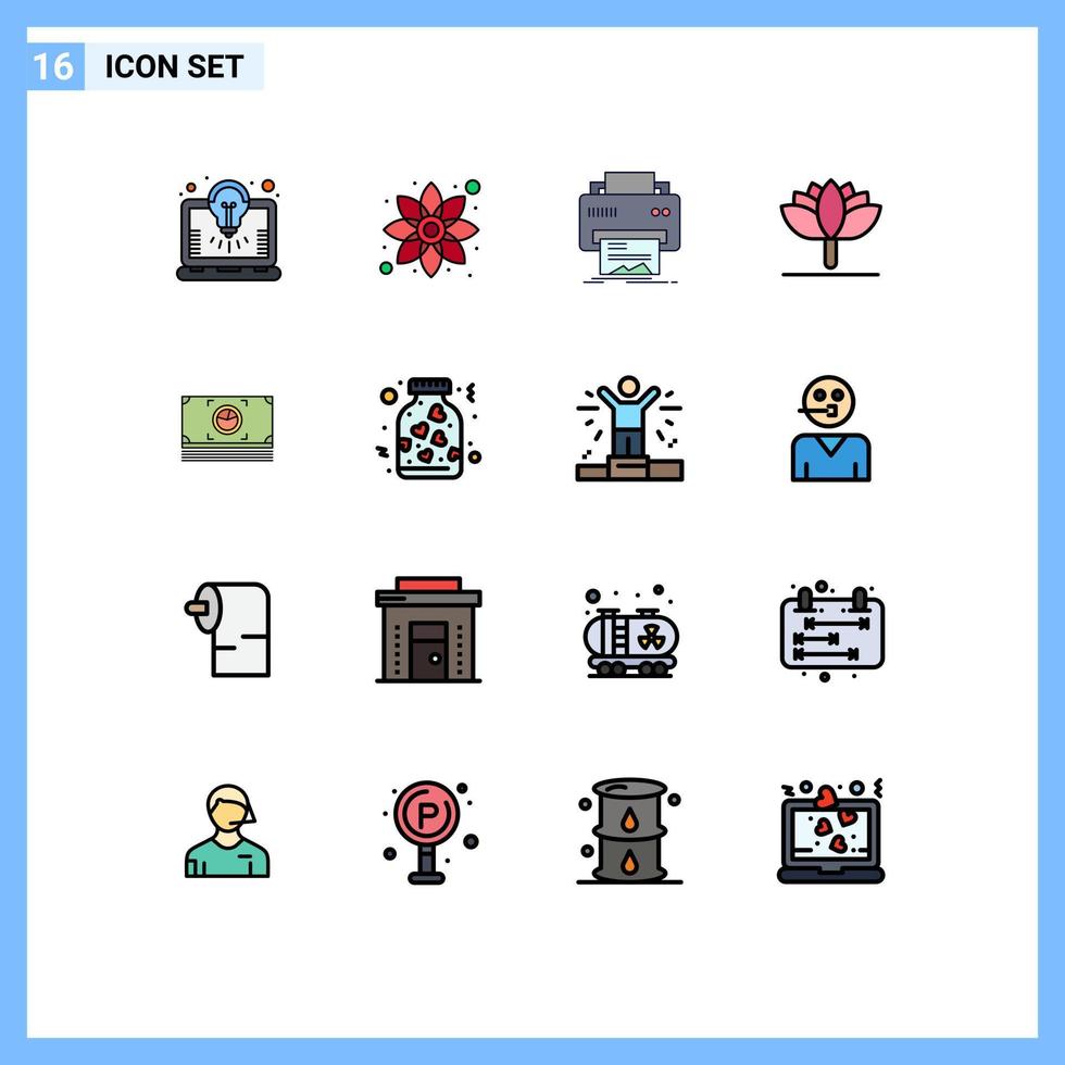 Group of 16 Flat Color Filled Lines Signs and Symbols for bundle tulip digital spring flower paper Editable Creative Vector Design Elements