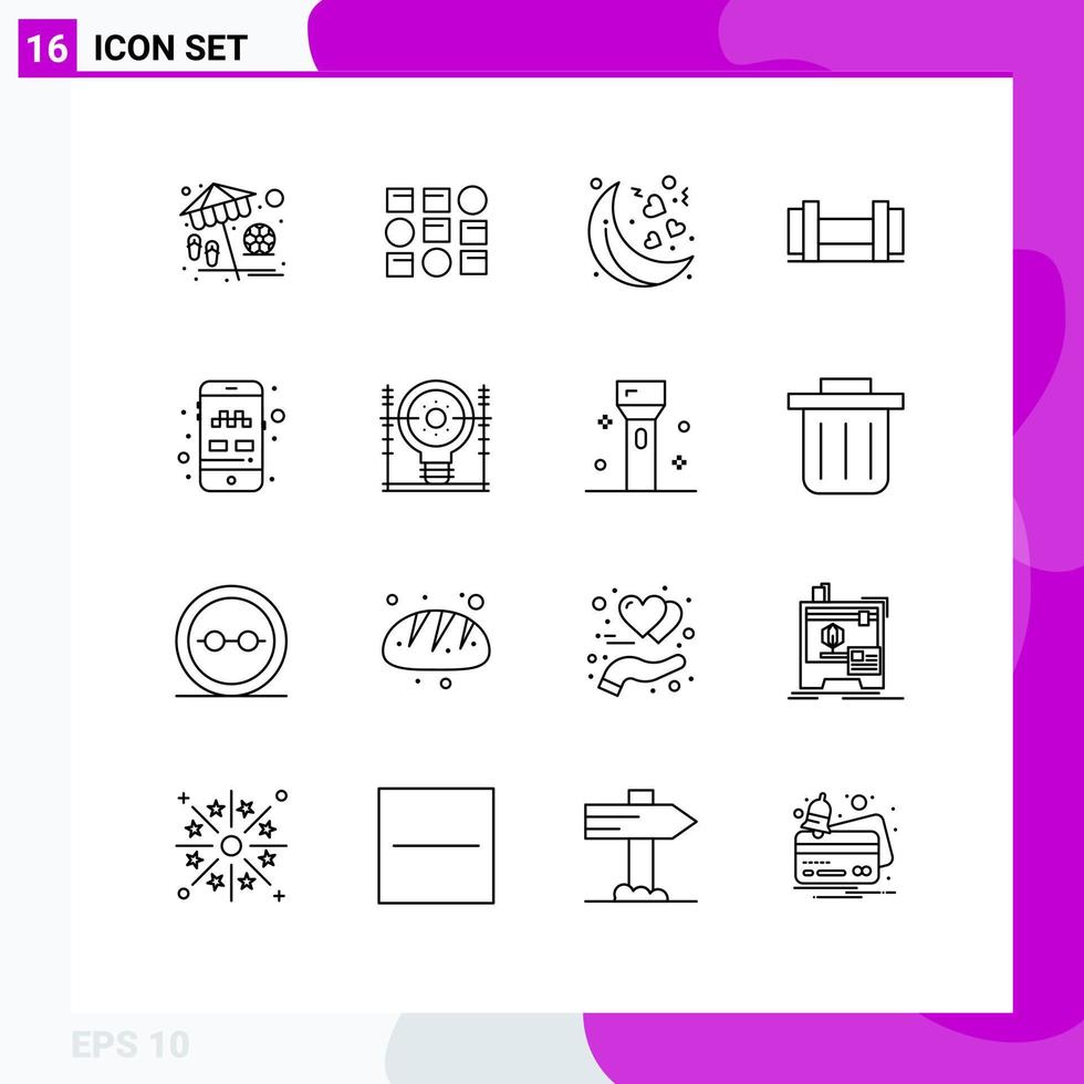 conjunto de 16 contornos vectoriales en cuadrícula para definir herramientas móviles taxi moon elementos de diseño vectorial editables vector