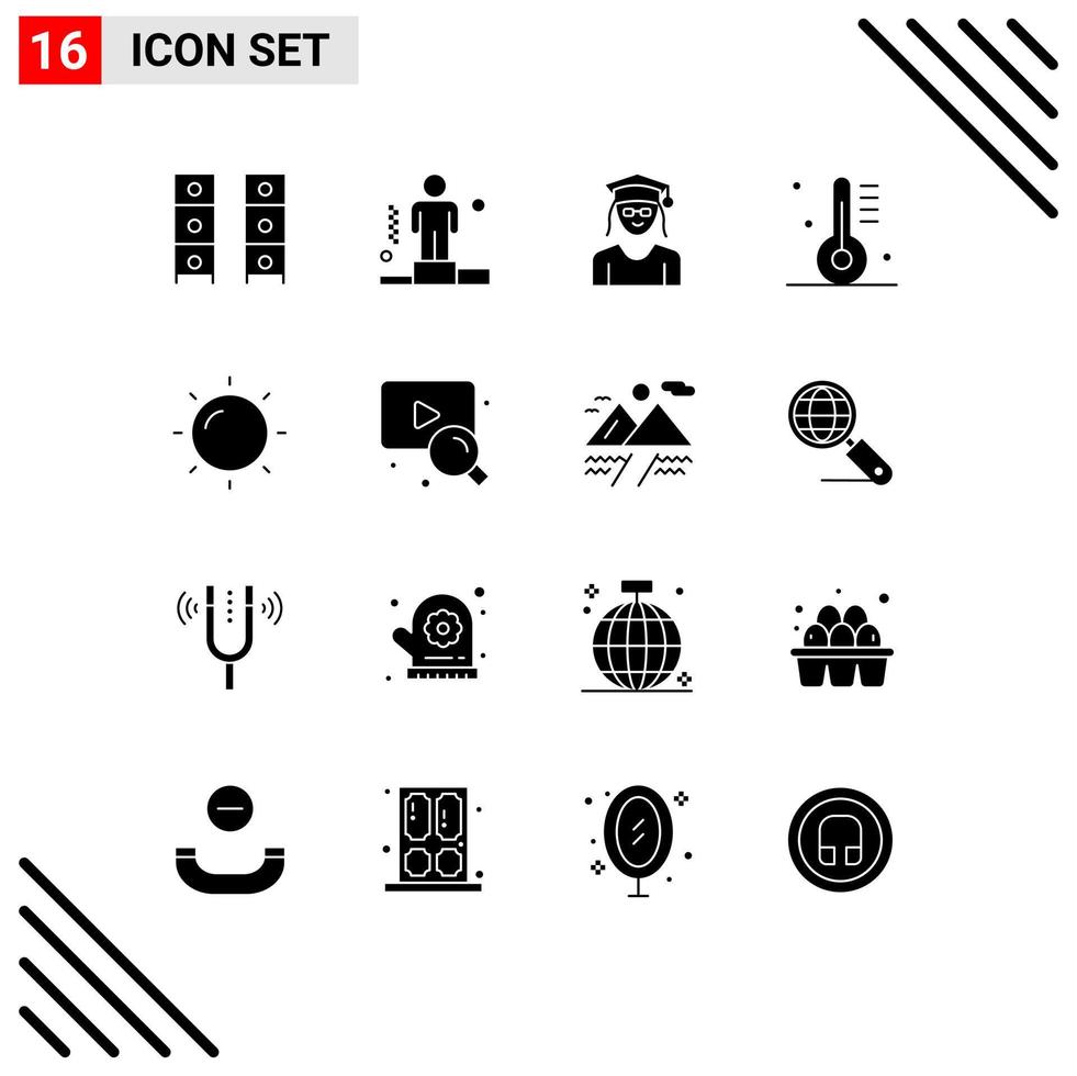 Group of 16 Solid Glyphs Signs and Symbols for gastronomy drinks explanation cooking woman Editable Vector Design Elements