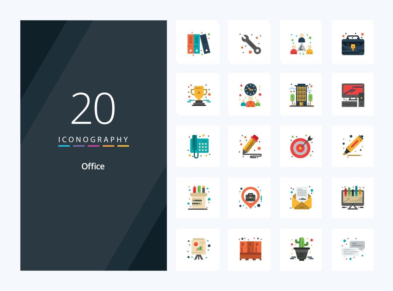 20 Office Flat Color icon for presentation vector