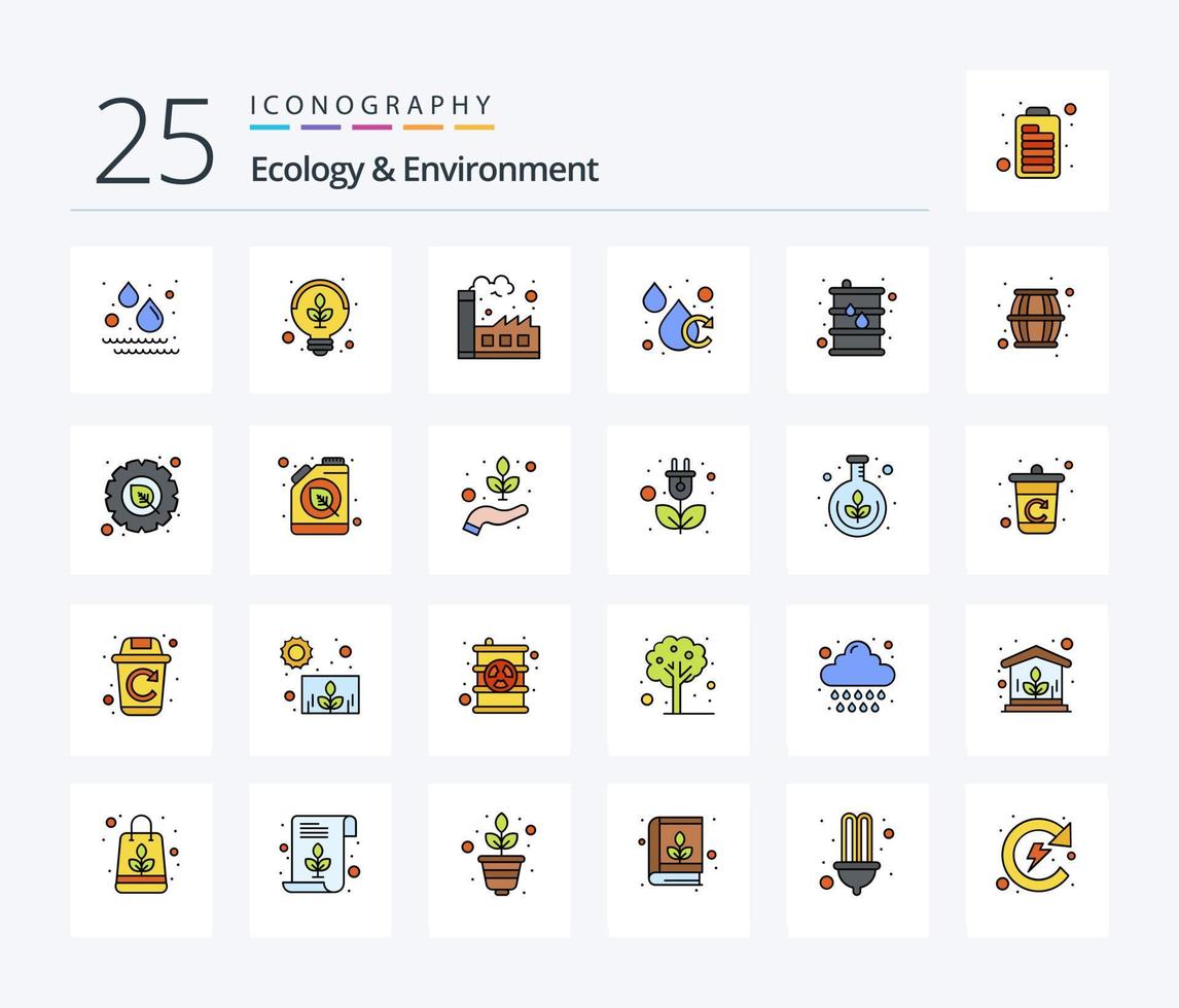 Ecology And Environment 25 Line Filled icon pack including energy. ecology. factory. drop. aqua vector