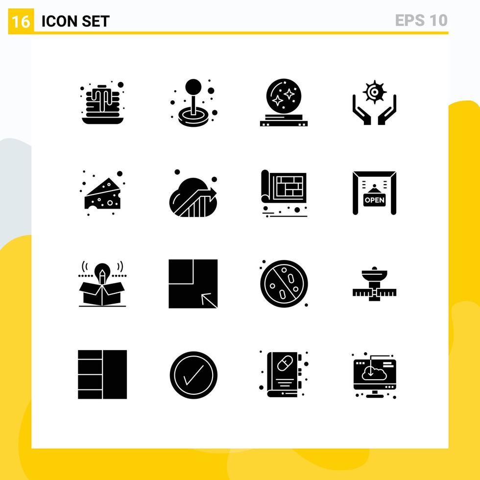 paquete de iconos de vectores de stock de 16 signos y símbolos de línea para mantener alimentos manos de engranajes de cristal elementos de diseño de vectores editables