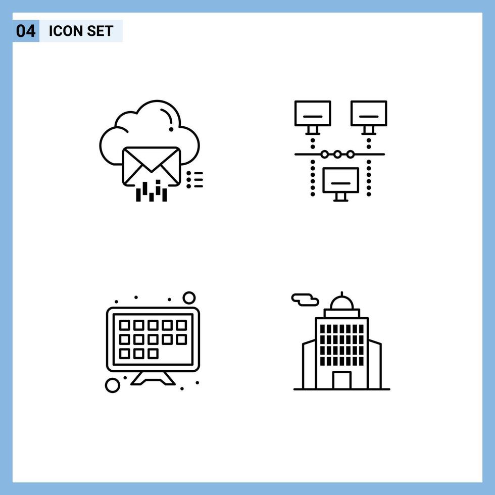 grupo de 4 signos y símbolos de colores planos de línea rellena para datos de Internet en la nube elementos de diseño vectorial editables de la pantalla de televisión de Internet vector