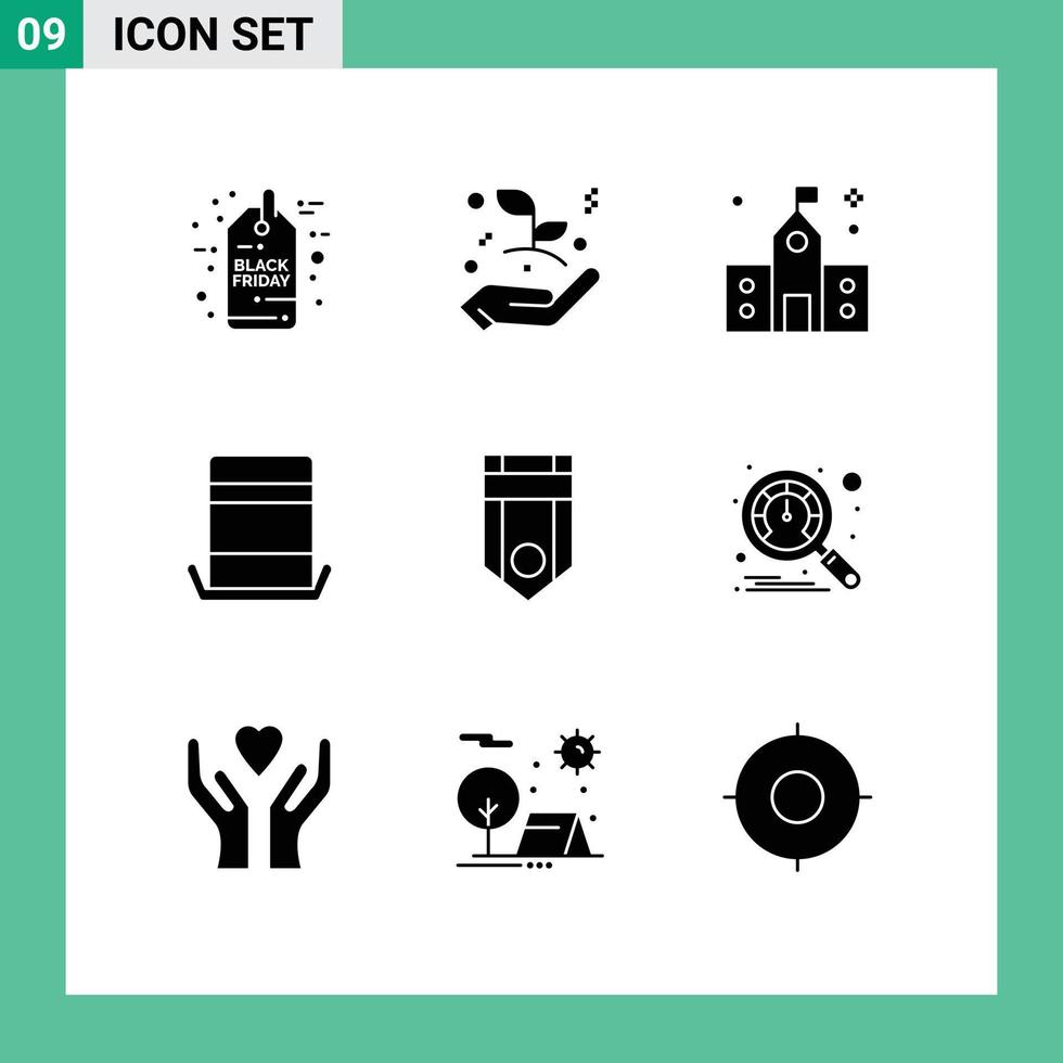 Modern Set of 9 Solid Glyphs and symbols such as badge top building hat school Editable Vector Design Elements