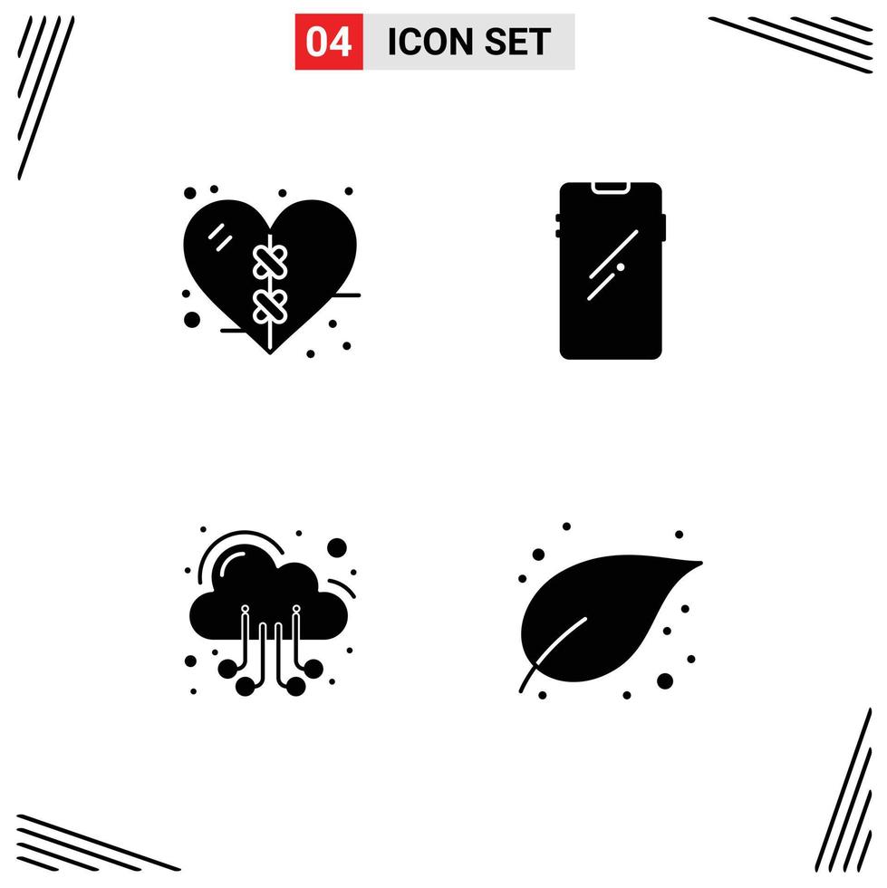 Solid Glyph Pack of 4 Universal Symbols of bandage cloud heart mobile server Editable Vector Design Elements