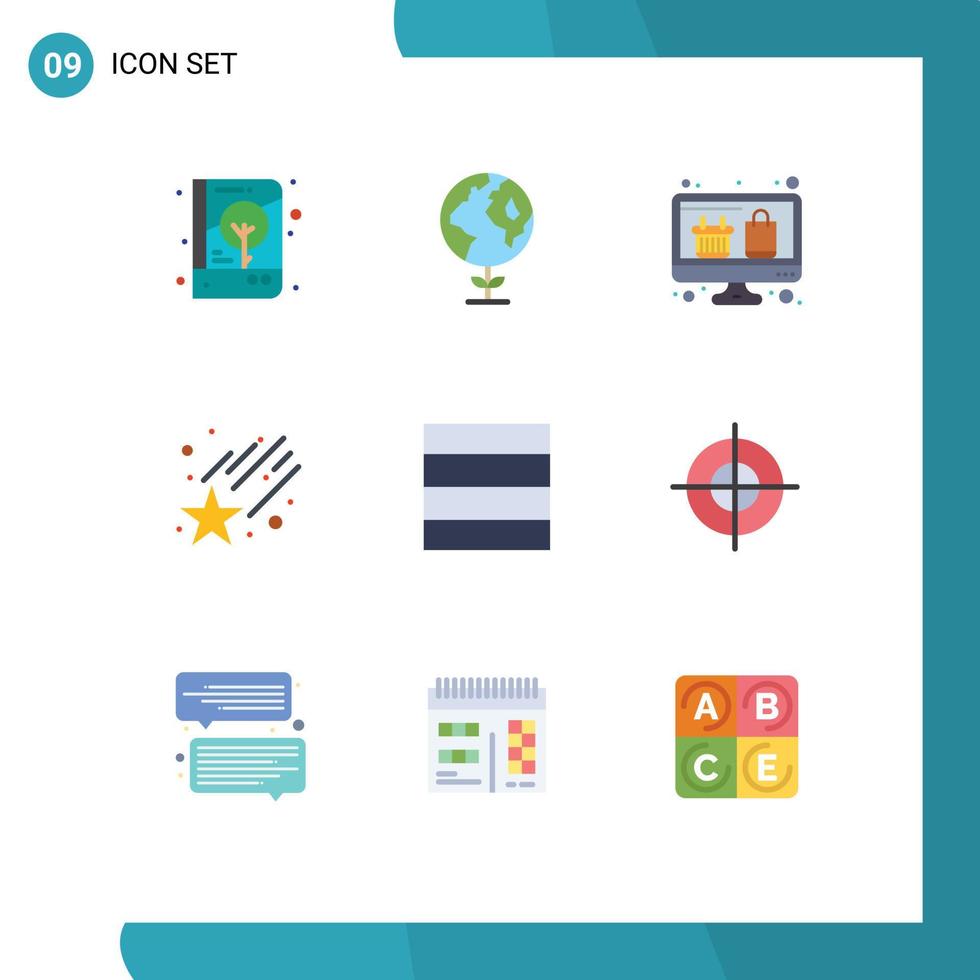 9 Universal Flat Color Signs Symbols of aim grid computer star falling Editable Vector Design Elements