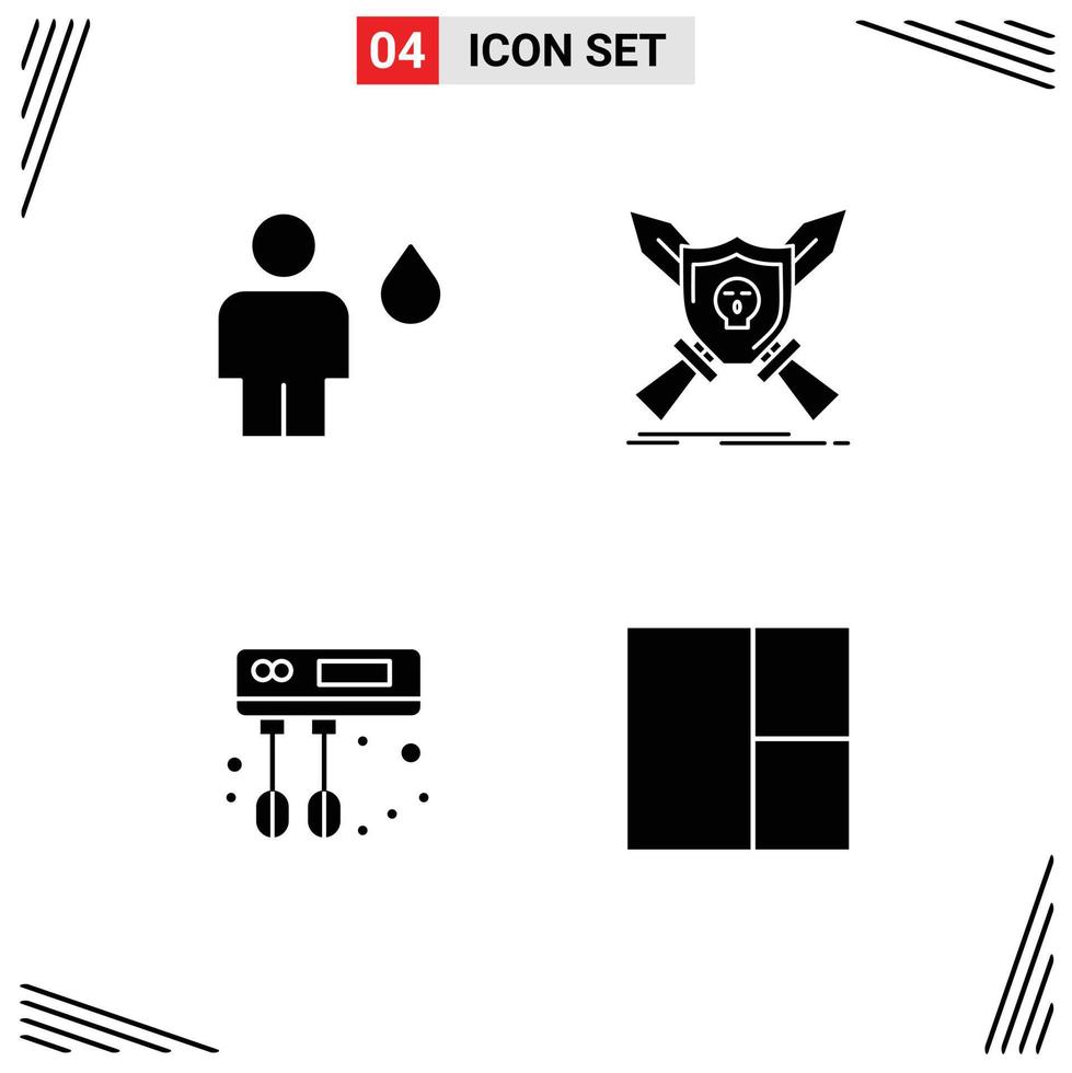 Group of 4 Modern Solid Glyphs Set for avatar swords fire emblem kitchen Editable Vector Design Elements