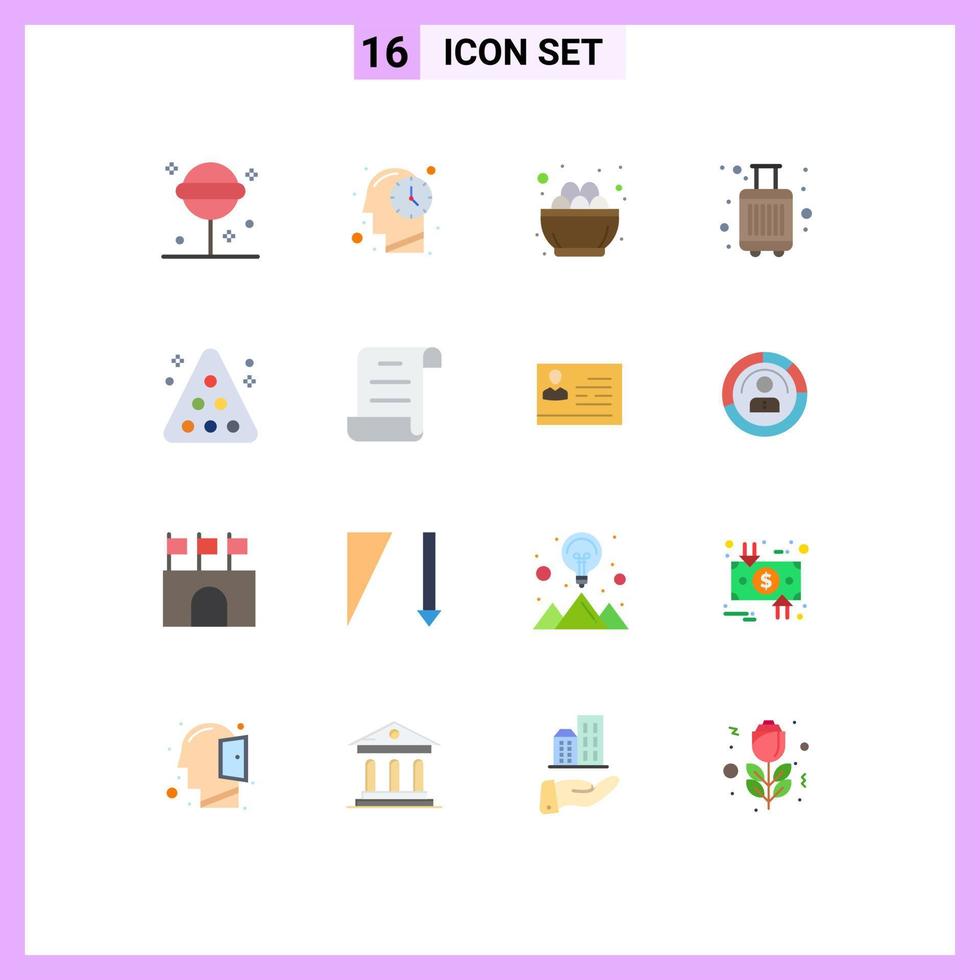 Group of 16 Modern Flat Colors Set for pool tourist celebration luggage baggage Editable Pack of Creative Vector Design Elements