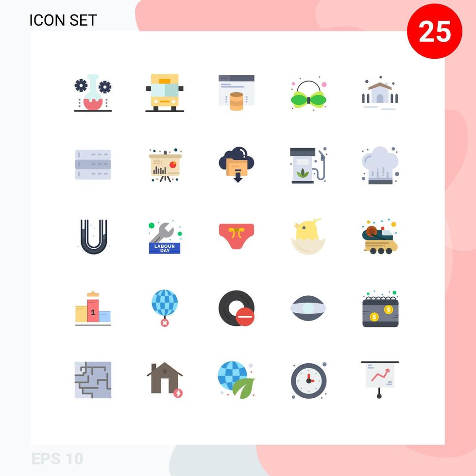Pictogram Set of 25 Simple Flat Colors of patio construction hosting website tie bow Editable Vector Design Elements