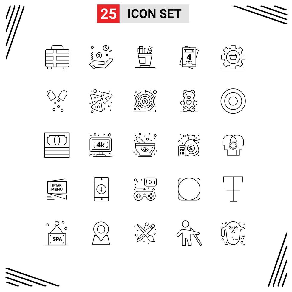 Universal Icon Symbols Group of 25 Modern Lines of wedding invitation pen tools supplies Editable Vector Design Elements