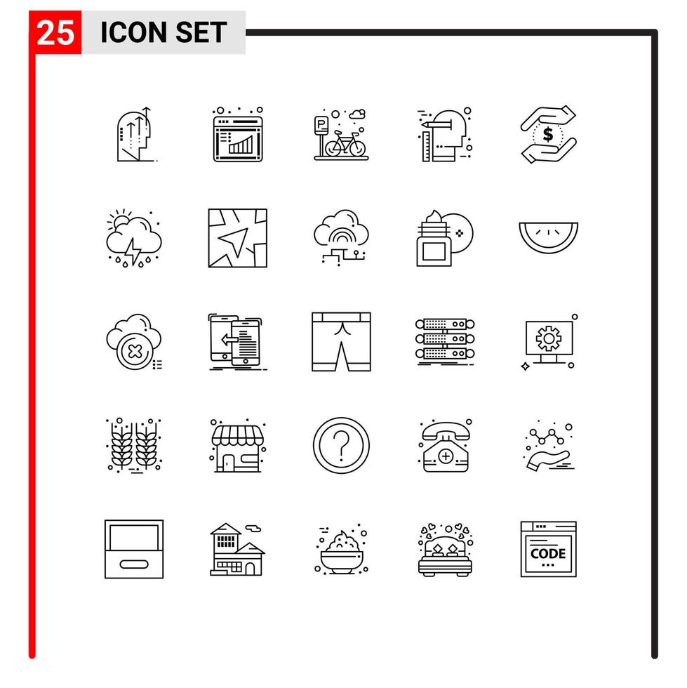 Mobile Interface Line Set of 25 Pictograms of mind thinking management idea road Editable Vector Design Elements