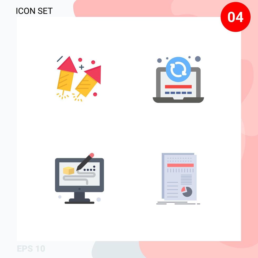 Modern Set of 4 Flat Icons and symbols such as firework process fire reload designing Editable Vector Design Elements