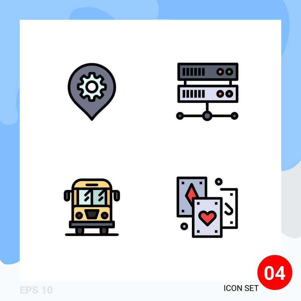 Group of 4 Filledline Flat Colors Signs and Symbols for gear transport map hosting center card Editable Vector Design Elements
