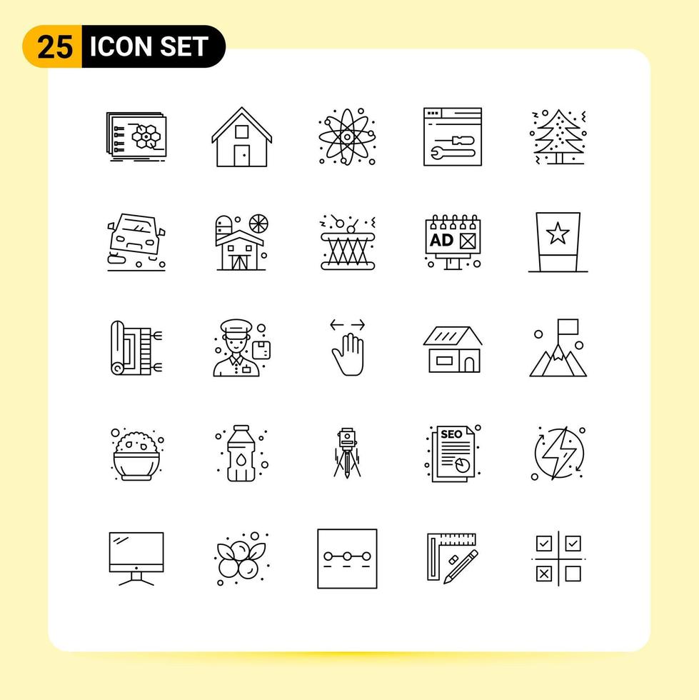 Universal Icon Symbols Group of 25 Modern Lines of tools development convo atom science Editable Vector Design Elements