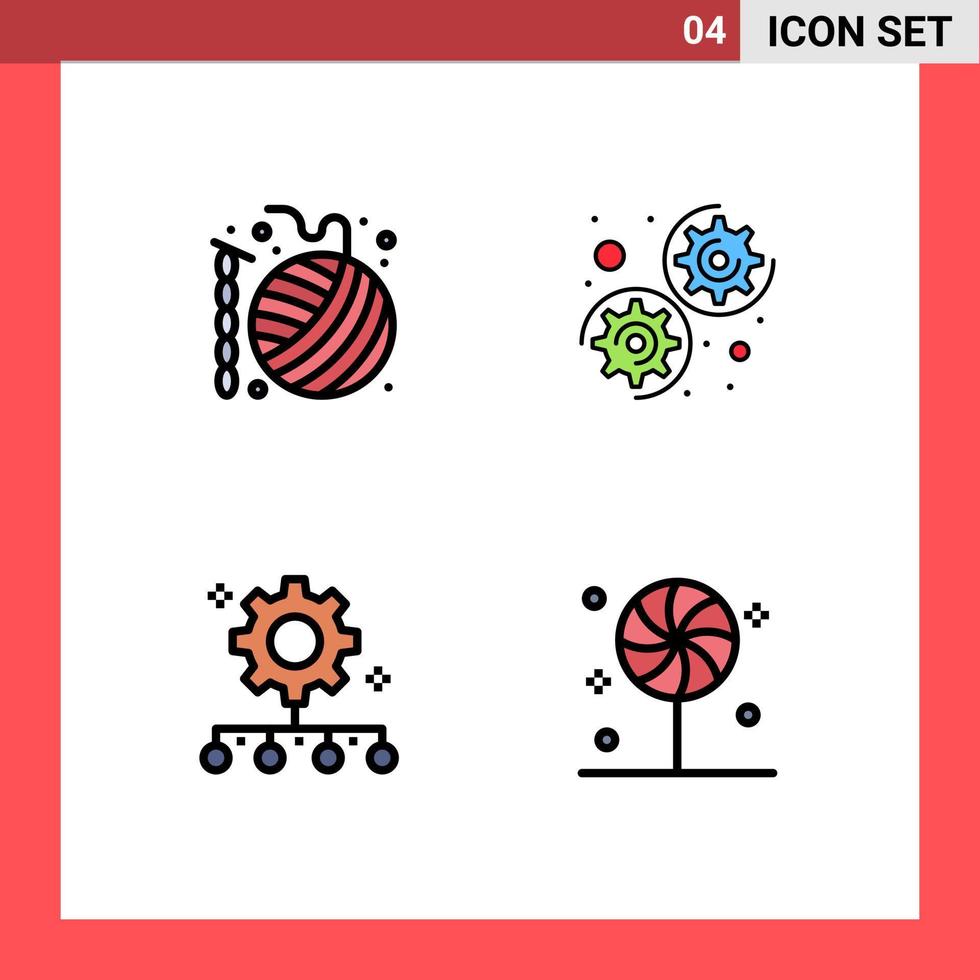 Pack of 4 Modern Filledline Flat Colors Signs and Symbols for Web Print Media such as ball team management hobbies options work management Editable Vector Design Elements