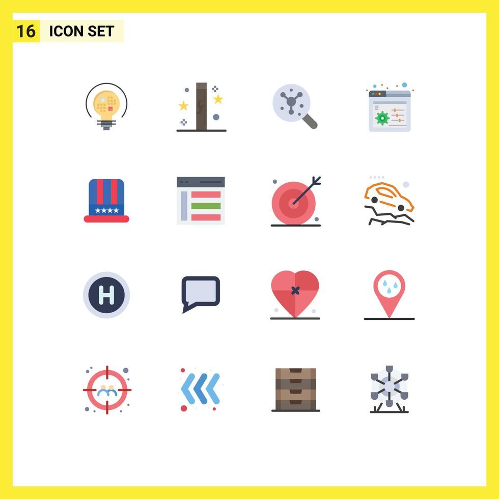 Flat Color Pack of 16 Universal Symbols of cap settings magic panel science Editable Pack of Creative Vector Design Elements