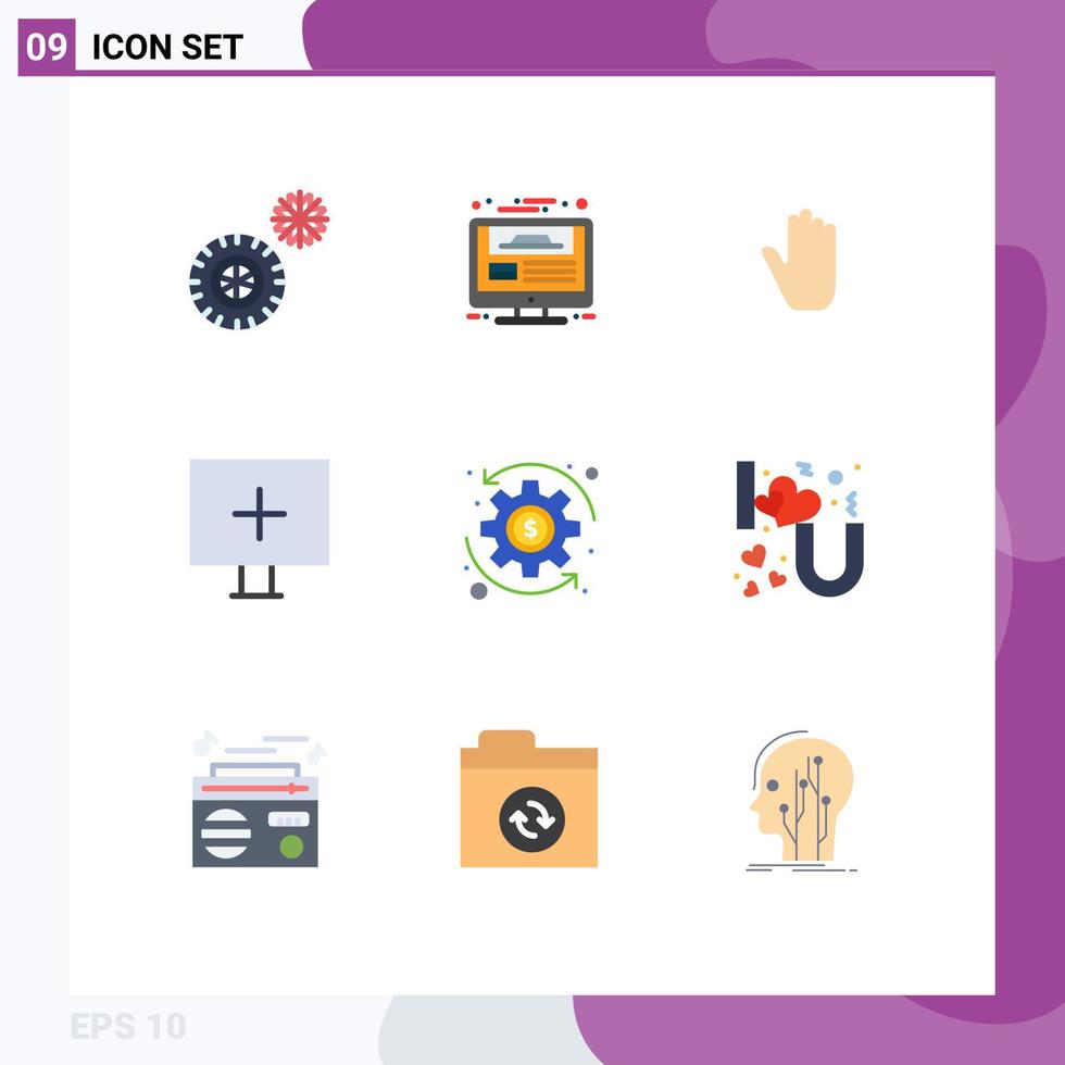 Group of 9 Modern Flat Colors Set for money warning body language virus aim Editable Vector Design Elements