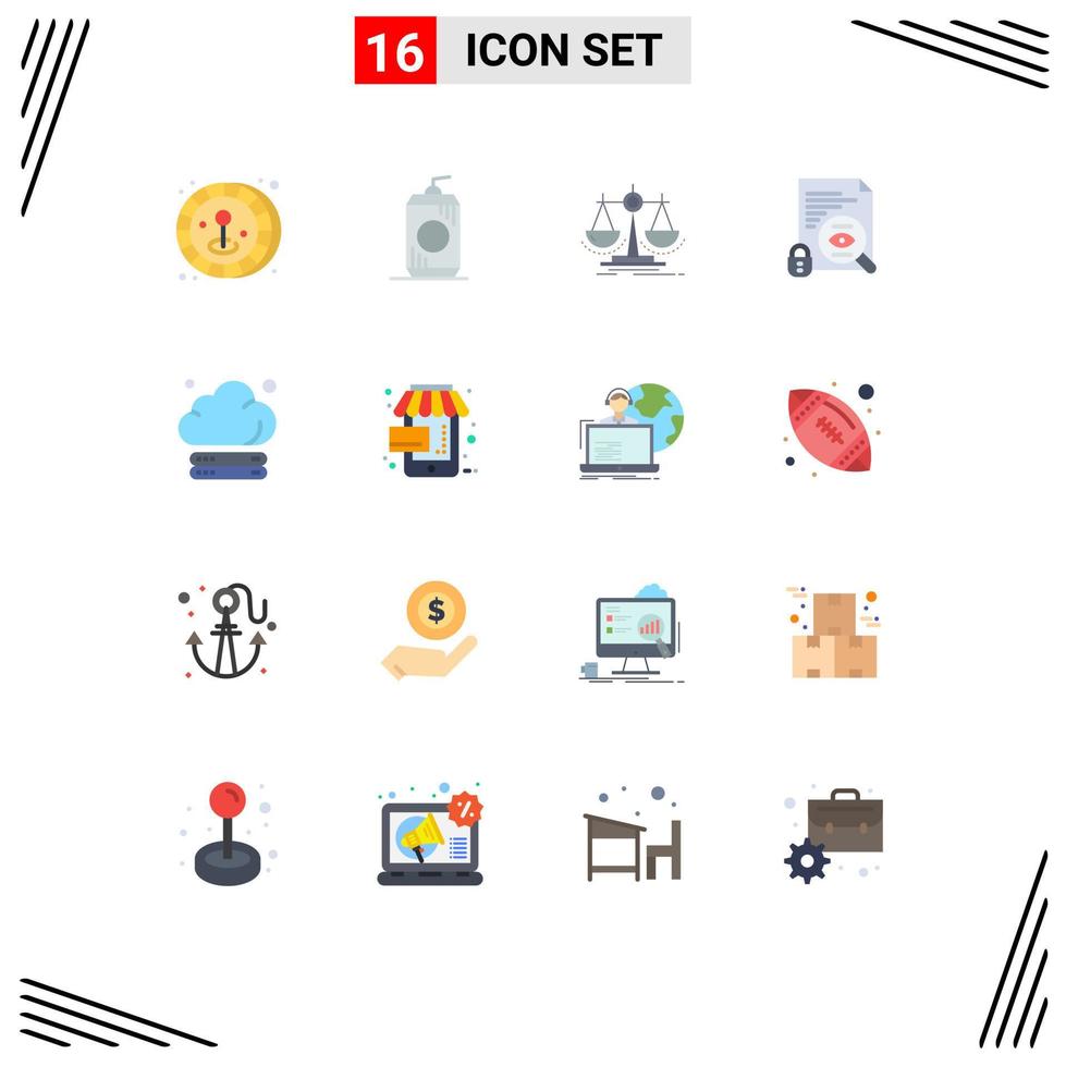Modern Set of 16 Flat Colors and symbols such as server surveillance decision security file Editable Pack of Creative Vector Design Elements