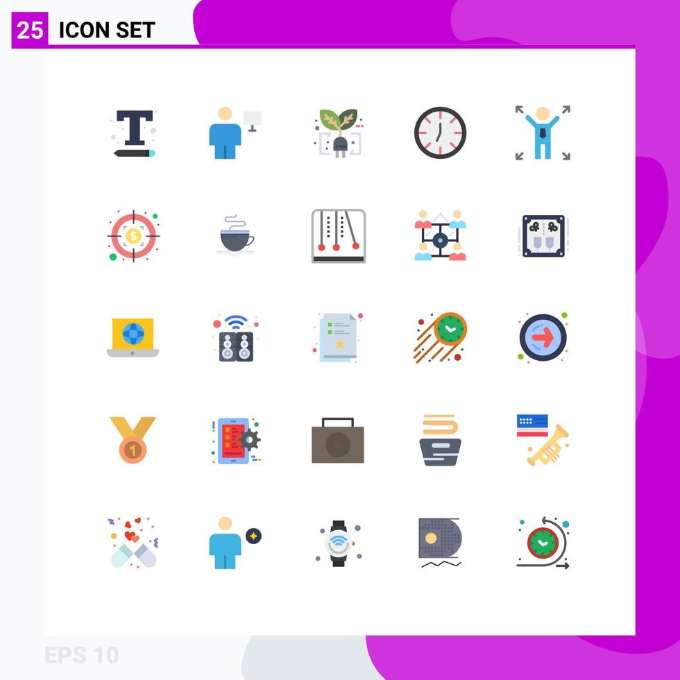 25 Thematic Vector Flat Colors and Editable Symbols of business interior human clock leaf Editable Vector Design Elements