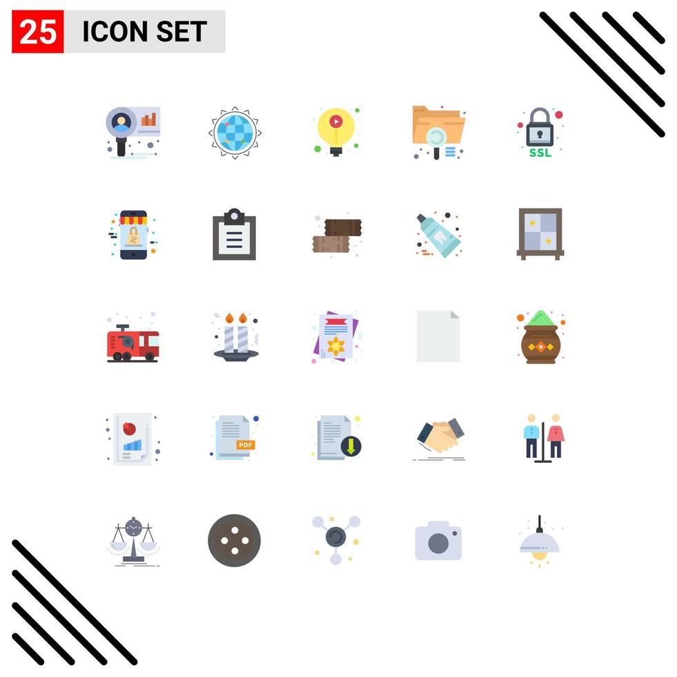 Pack of 25 Modern Flat Colors Signs and Symbols for Web Print Media such as file document optimization data knowledge Editable Vector Design Elements