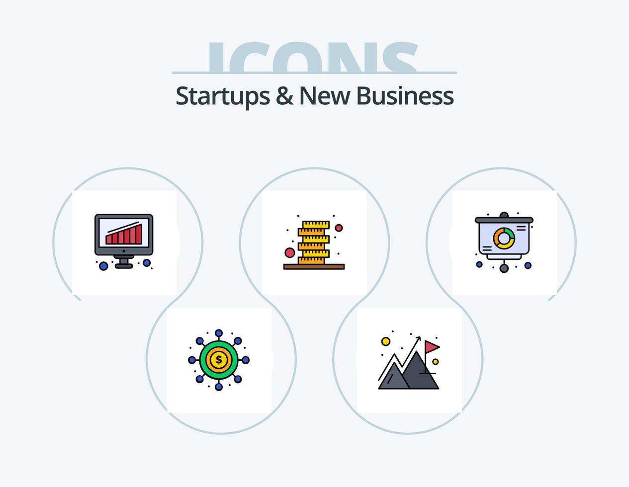 Startups And New Business Line Filled Icon Pack 5 Icon Design. graph. analysis. dollar. speaker. marketing vector