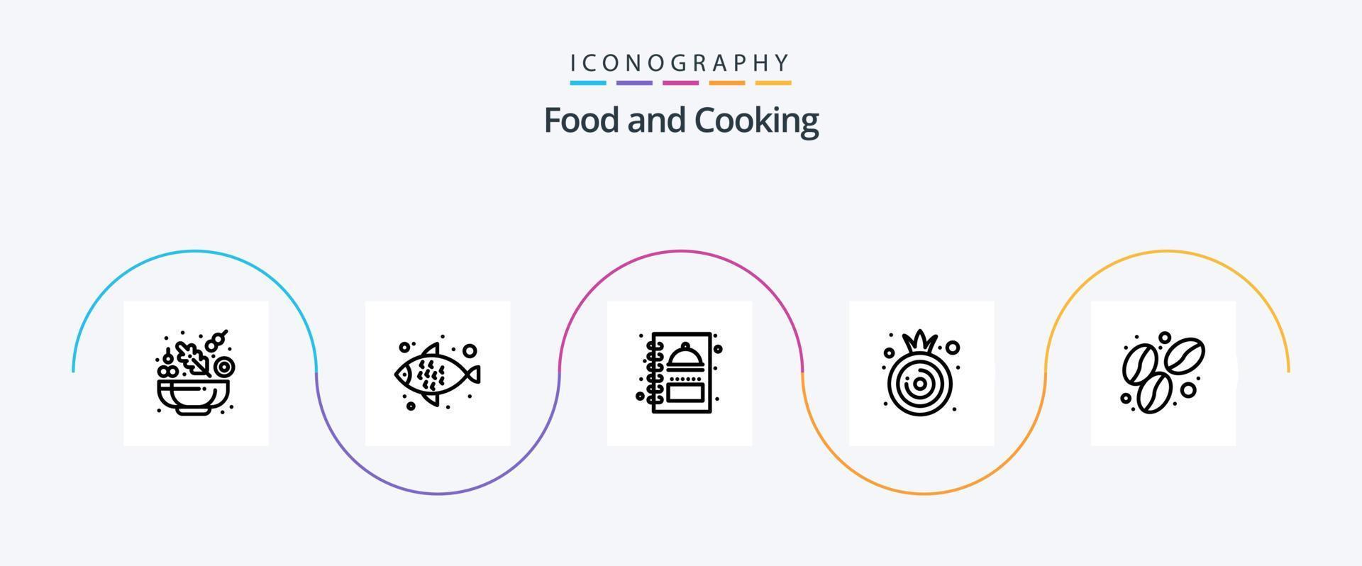 paquete de iconos de la línea de alimentos 5 que incluye. alimento. libro de menús. café. vegetal vector