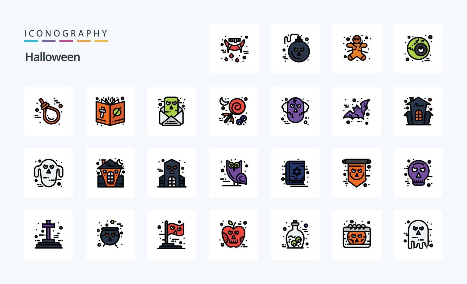 paquete de iconos de estilo lleno de línea de halloween de 25 vector