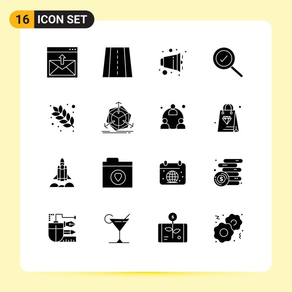 16 Thematic Vector Solid Glyphs and Editable Symbols of grain dish audio search complete Editable Vector Design Elements