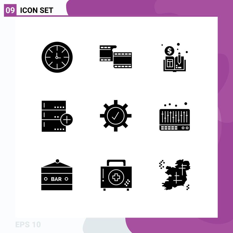 Modern Set of 9 Solid Glyphs and symbols such as settings protection distributed database base Editable Vector Design Elements