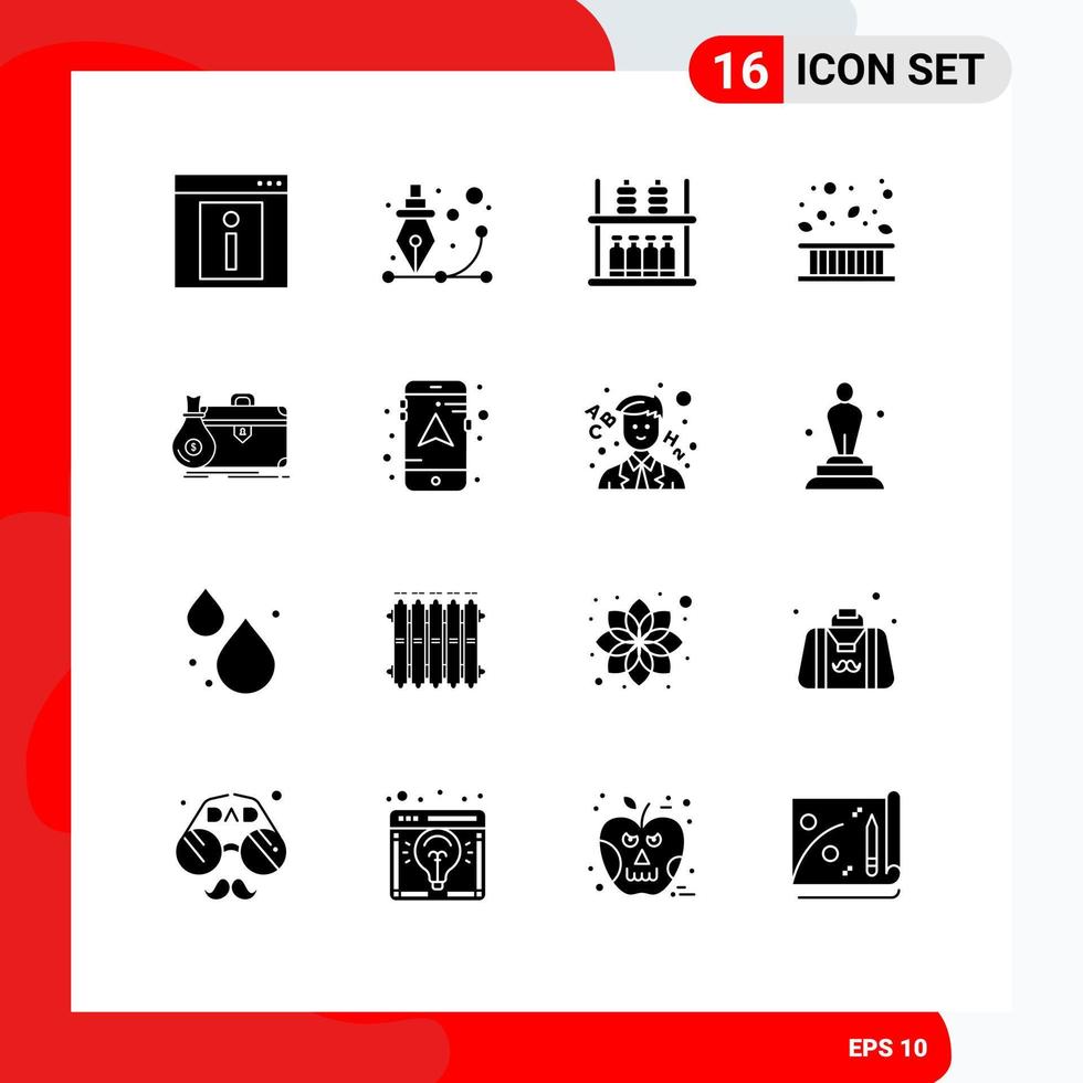 Solid Glyph Pack of 16 Universal Symbols of fall border pen area shelf Editable Vector Design Elements