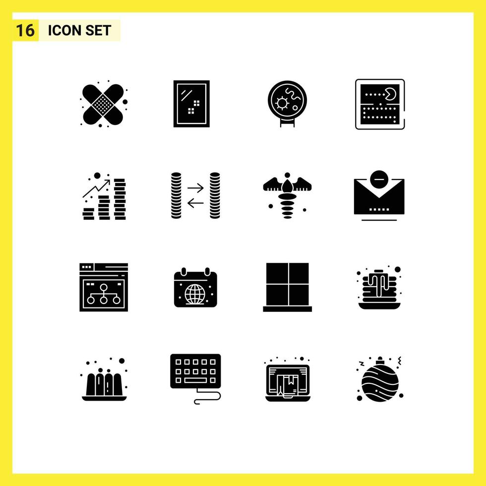 Stock Vector Icon Pack of 16 Line Signs and Symbols for revenue income viruses play games Editable Vector Design Elements