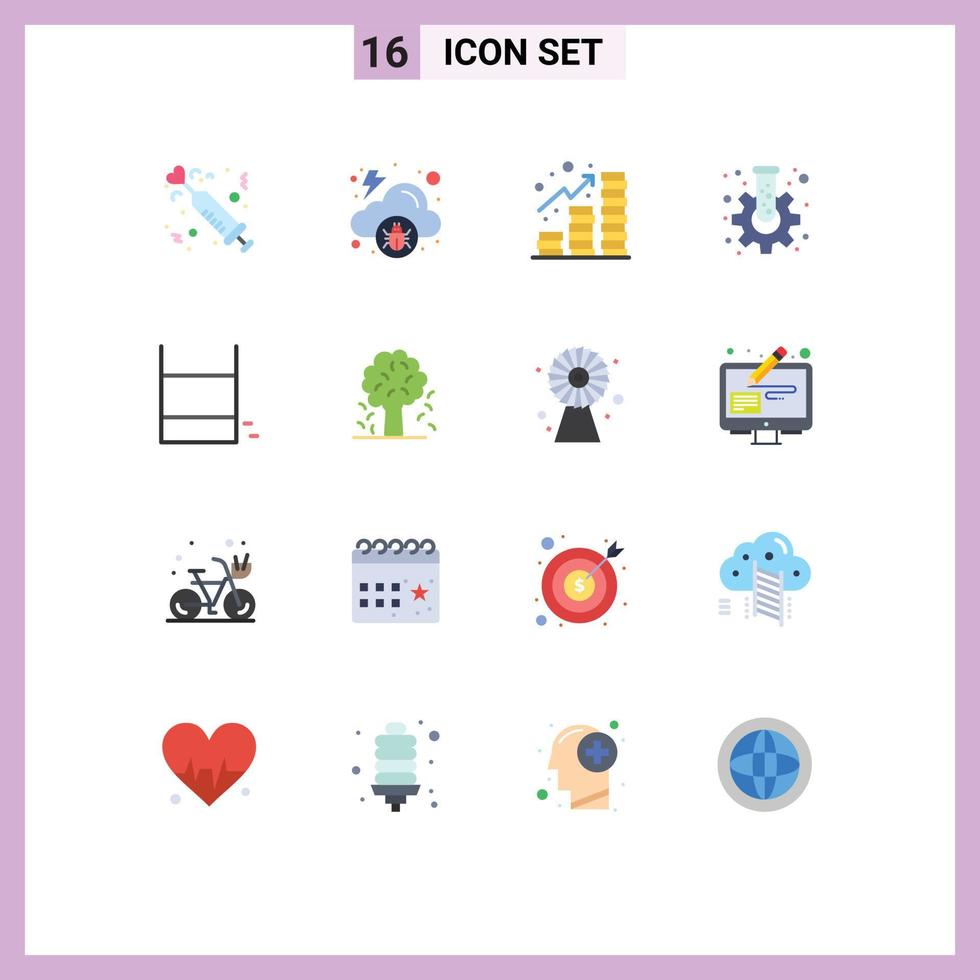 16 Thematic Vector Flat Colors and Editable Symbols of game gear malware flask coins Editable Pack of Creative Vector Design Elements