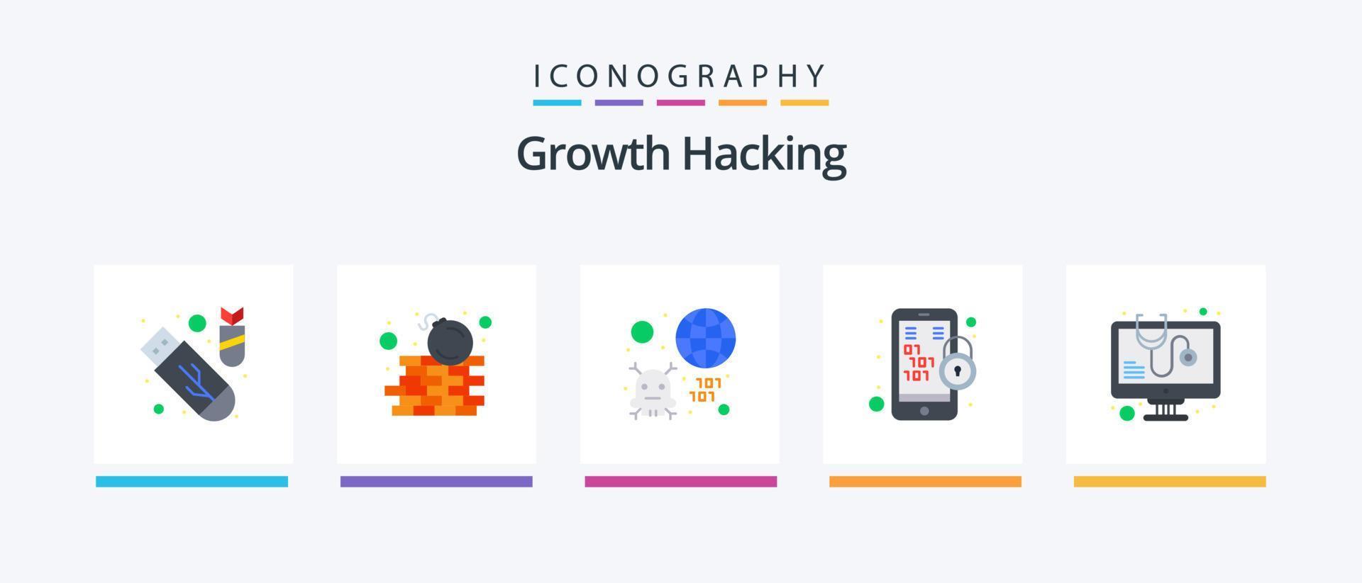 Hacking Flat 5 Icon Pack Including diagnosed. lock. bug. encryption. virus. Creative Icons Design vector