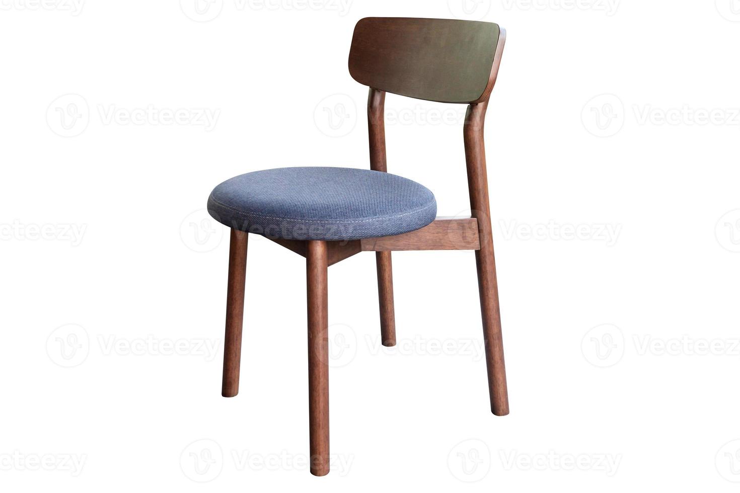 Wooden chair with fabric cushion isolated. photo