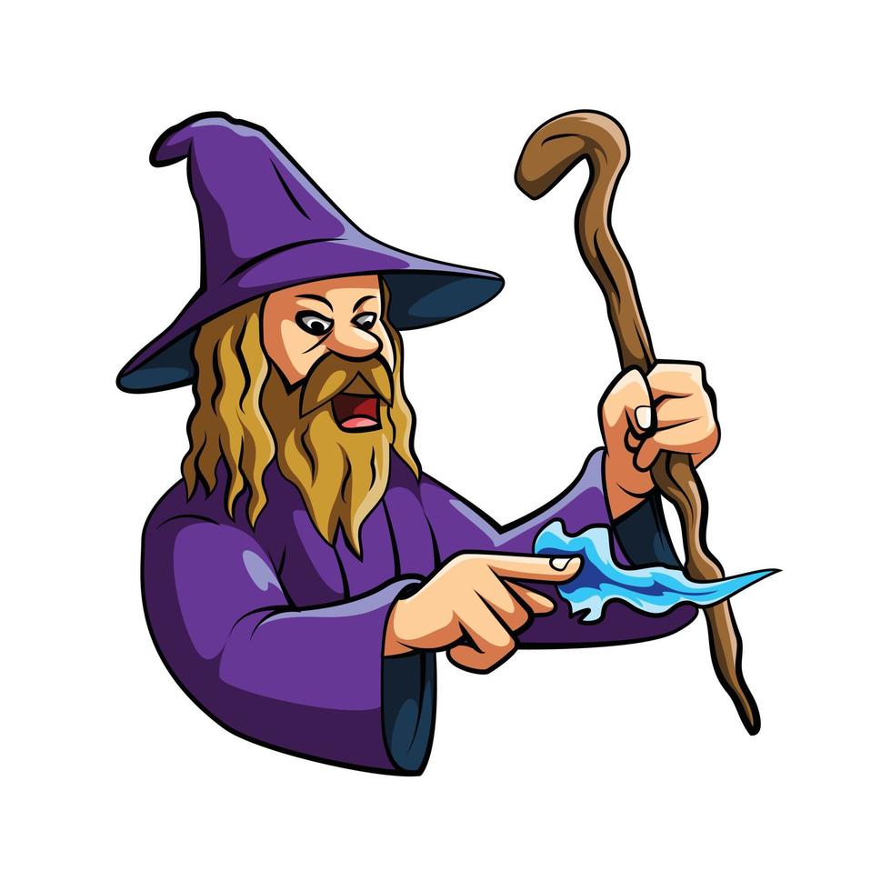 Old Wizard Casts A Spell Illustration vector