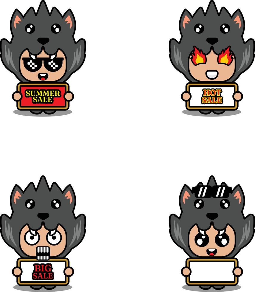 vector cute cartoon character wolf animal mascot costume set summer sale bundle collection