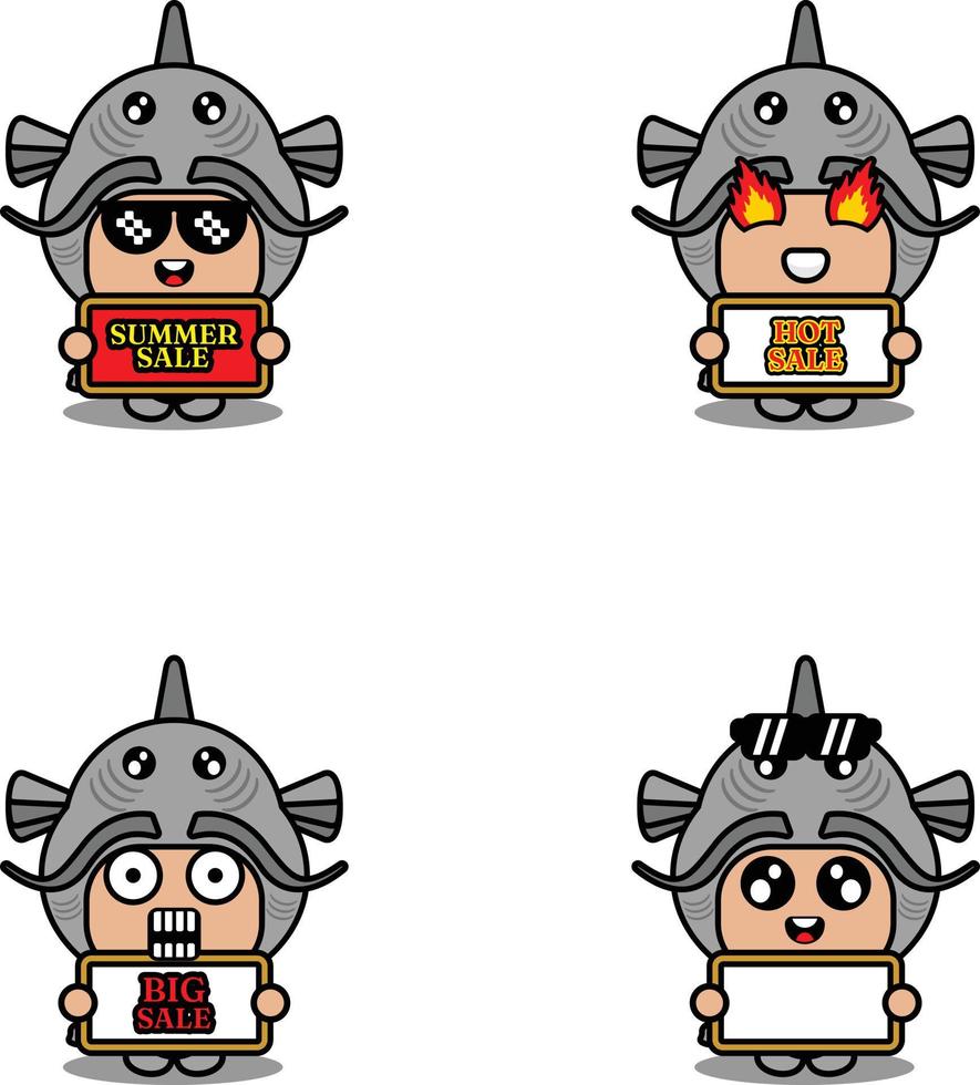 cute cartoon character vector catfish animal mascot costume set summer sale bundle collection