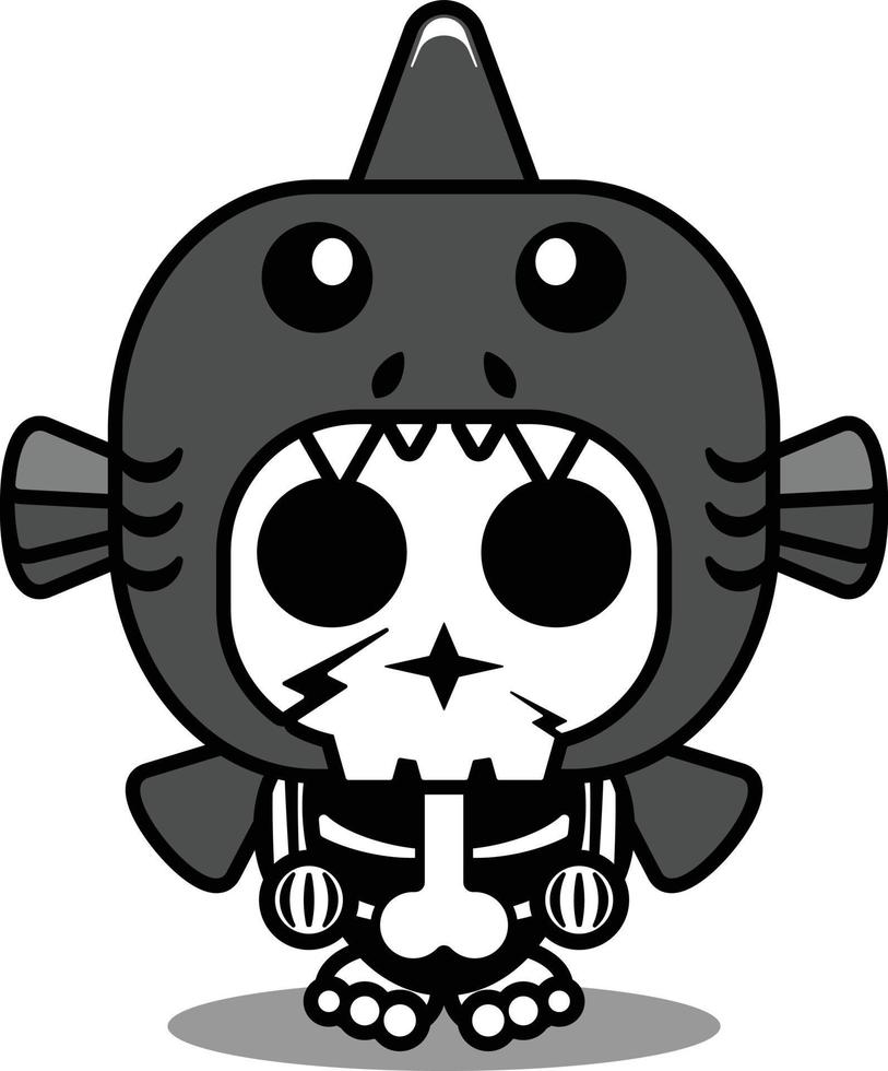 ilustración vectorial del disfraz de mascota personaje de dibujos animados animal hombre piraña cráneo lindo vector