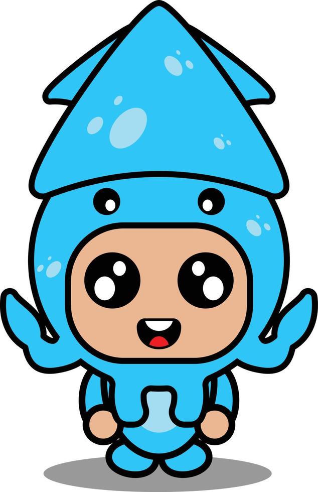 cartoon character vector illustration of cute squid animal mascot costume