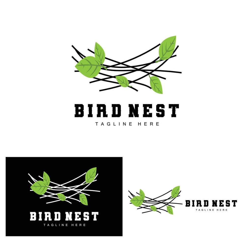 Bird's Nest Logo Design, Bird House Vector For Eggs, Bird Tree Logo Illustration