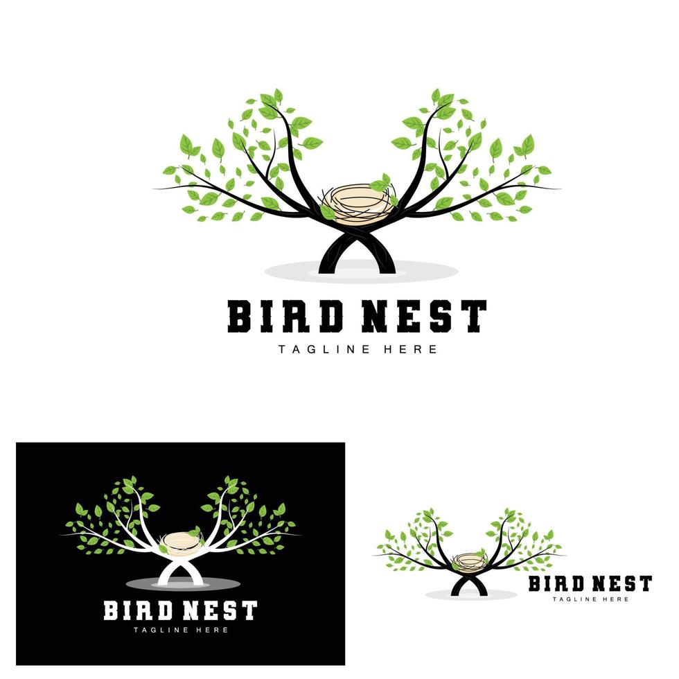 Bird's Nest Logo Design, Bird House Vector For Eggs, Bird Tree Logo Illustration