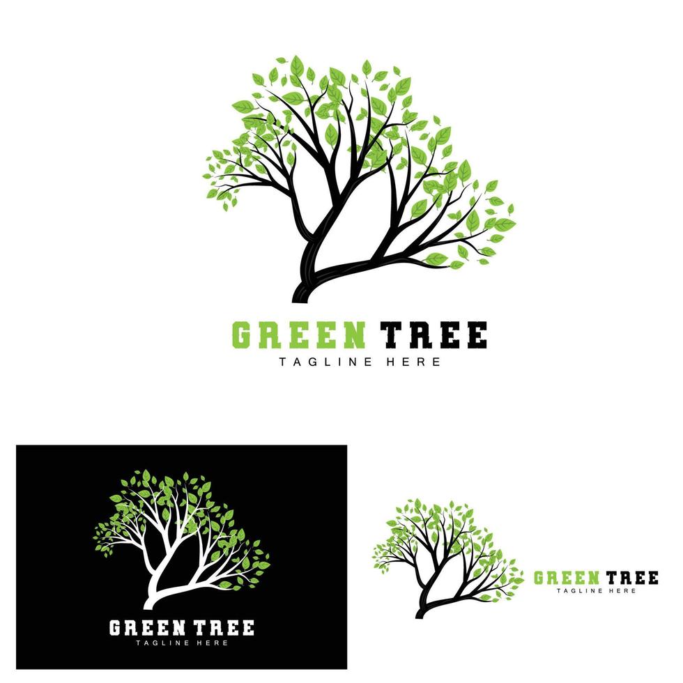 Green Tree Logo Design, Bonsai Tree Logo Illustration, Leaf And Wood Vector