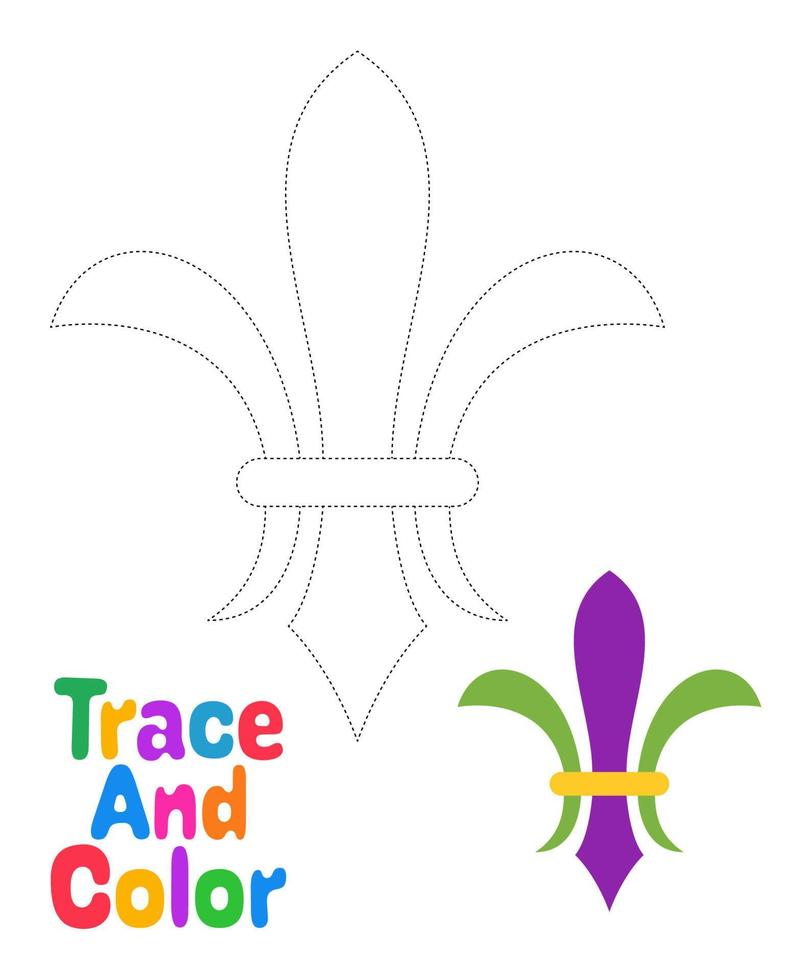 Fleur De Lis tracing worksheet for kids vector