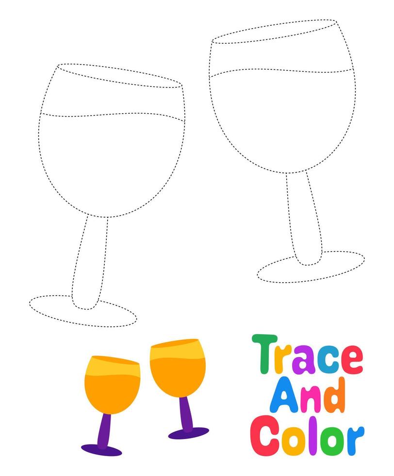 Champagne Glasses tracing worksheet for kids vector