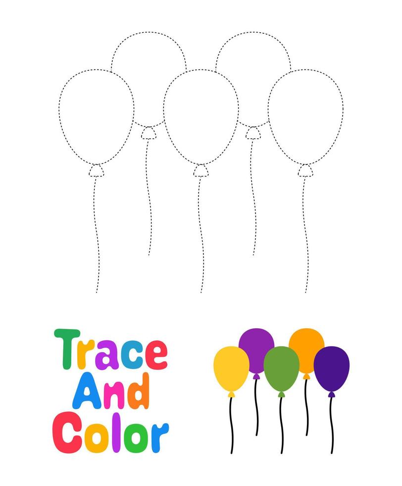 Balloons tracing worksheet for kids vector