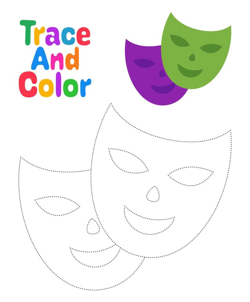 Mask Happy Sad tracing worksheet for kids vector