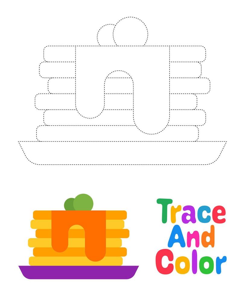 Pan Cake tracing worksheet for kids vector