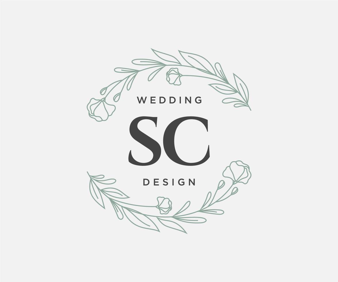 SC Initials letter Wedding monogram logos collection, hand drawn modern minimalistic and floral templates for Invitation cards, Save the Date, elegant identity for restaurant, boutique, cafe in vector