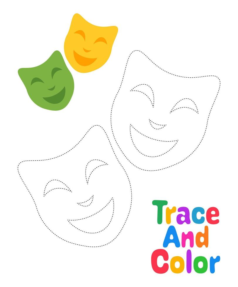 Mask Happy Sad tracing worksheet for kids vector