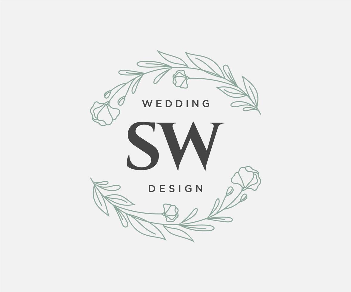 colección de logotipos de monograma de boda con letras iniciales de sw, plantillas florales y minimalistas modernas dibujadas a mano para tarjetas de invitación, guardar la fecha, identidad elegante para restaurante, boutique, café en vector